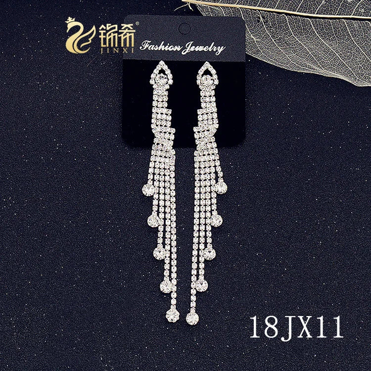 European and American/Korean Beautiful Classical Earrings Super Long Rhinestone Tassel Nightclub Earrings Dress Banquet Ear Ring