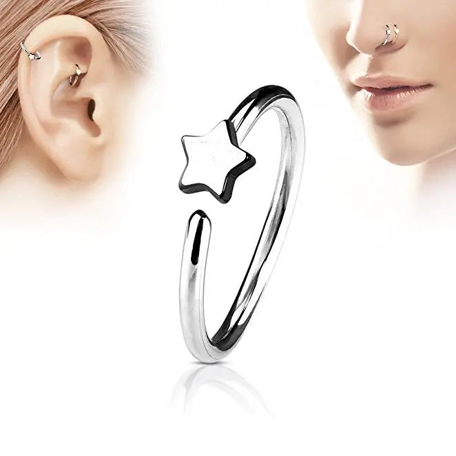 1Pcs Stainless Steel Star Nose Ring Hoops Ear Cartilage Open Hoop Ring Body Piercing Small Earrings For Women Punk