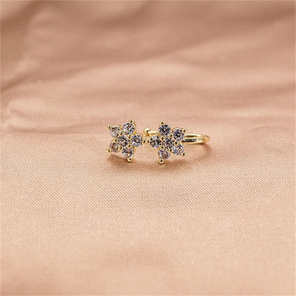 1pc 2 Crystal Flowers Ear Cuff Earring Fake Nose Ring Copper Inlaid Zircon U-shaped Nose Clip Women No Piercing Body Jewelry